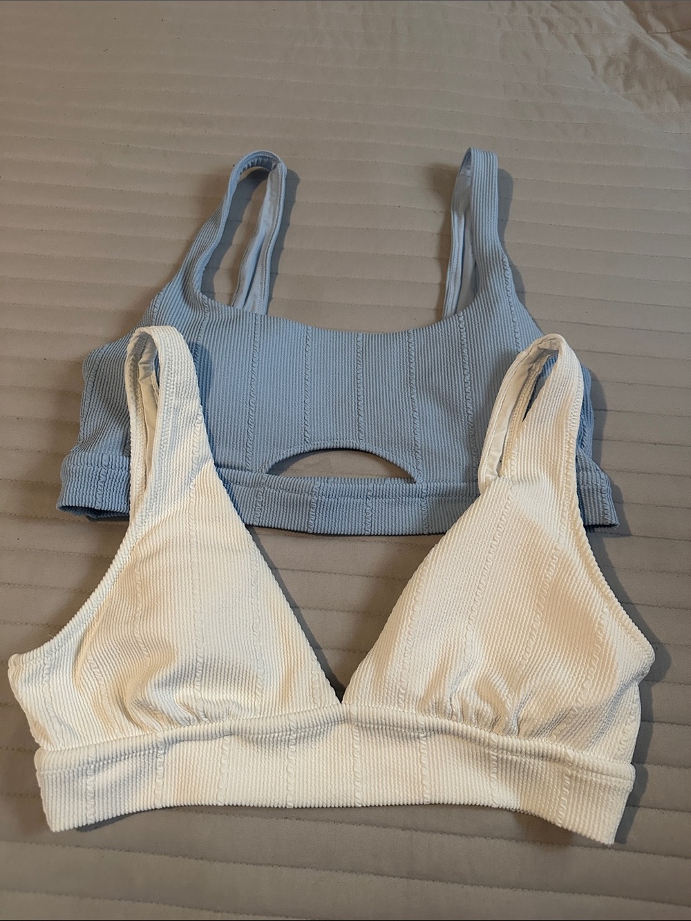 aerie Light Blue and White Ribbed Bralette Set